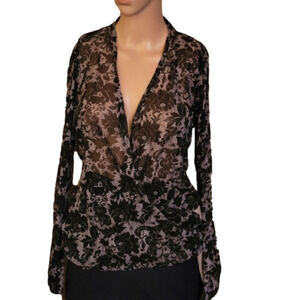 I.n.c sheer black and cream long sleeve top. Size L. EXCELLENT CONDITION!